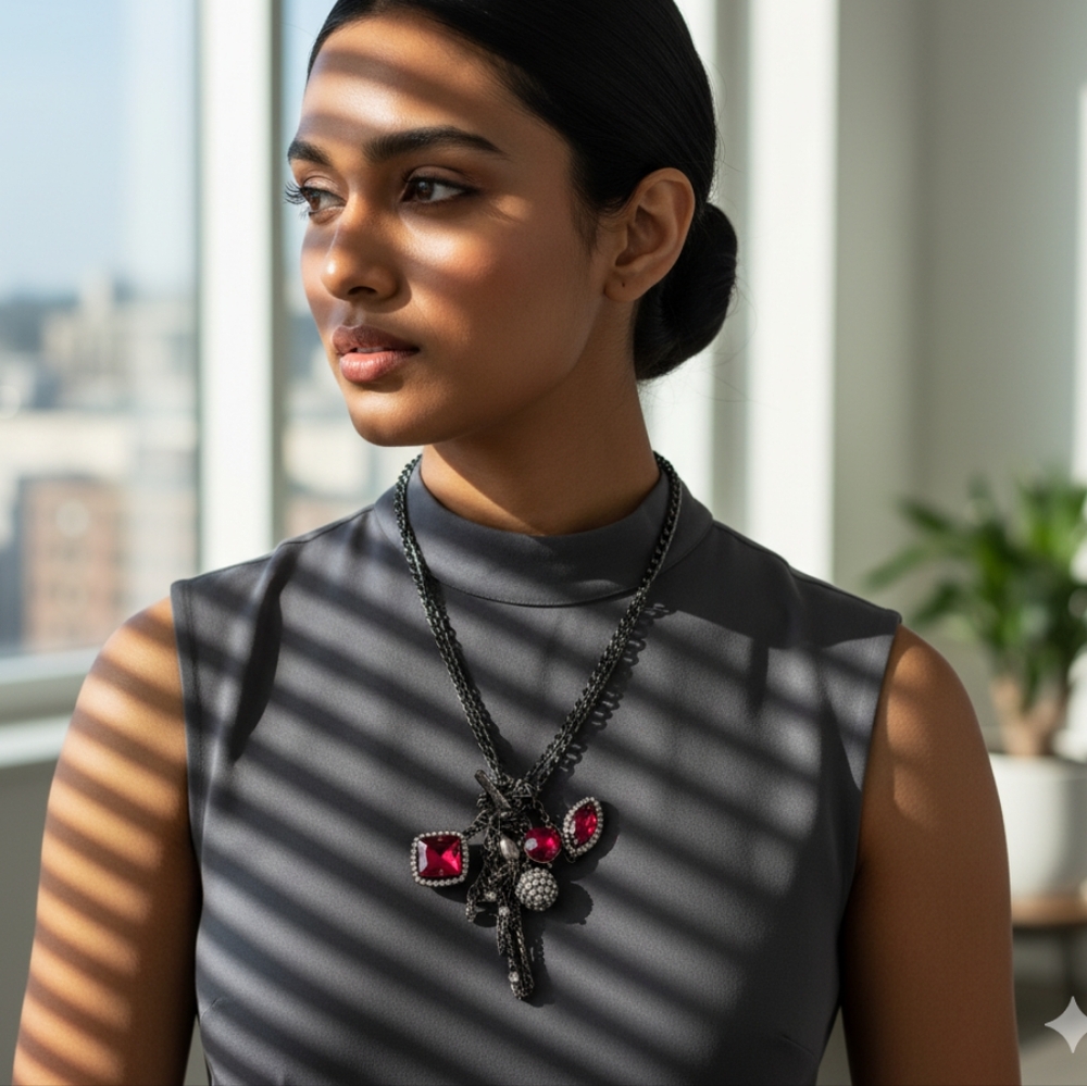 Black and Red Pendant Necklace